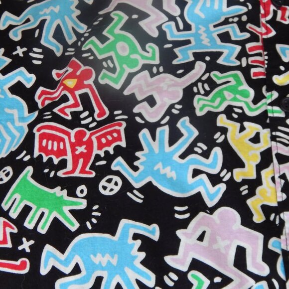 H&M Keith Haring Shirt Black Short Sleeve Button Down Limited Edition $25 - Picture 6 of 6